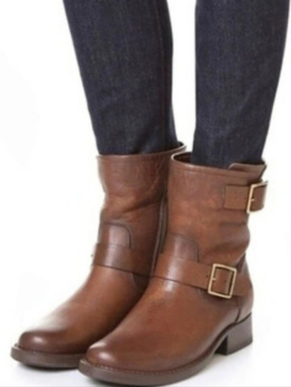 Frye Vicky Engineer Boots Chocolate Brown Side Zipper Combat Moto Boots